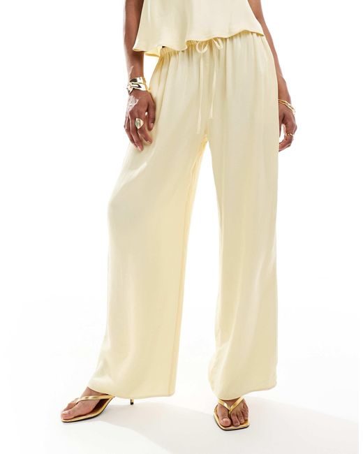 ASOS Natural Satin Wide Leg Pull On Pants