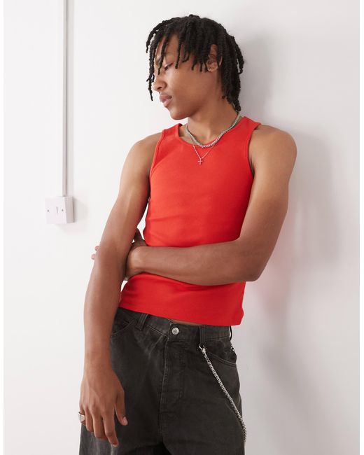 Collusion Red Ribbed Vest for men