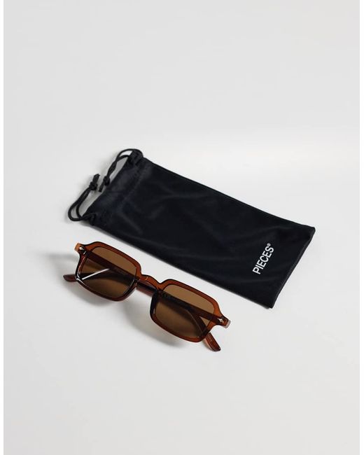Pieces Brown Rectangular Sunglasses