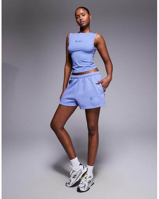 Kaiia Blue Cotton Rich Embroidered Logo Sweat Shorts