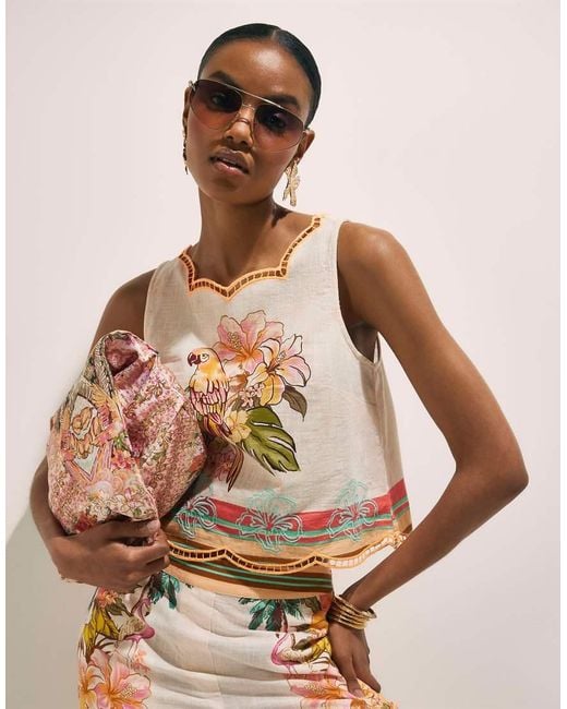 River Island Natural Cutwork Print Shell Top