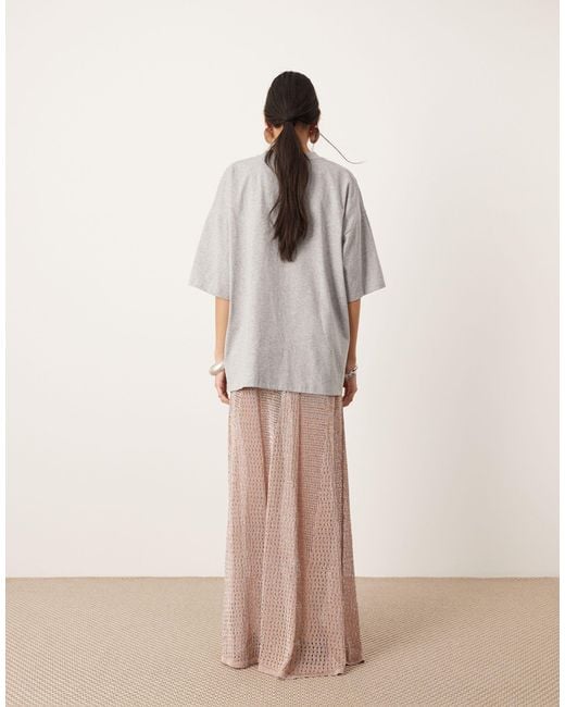 ASOS Gray Metallic Knitted Sheer Sweeping Maxi Skirt