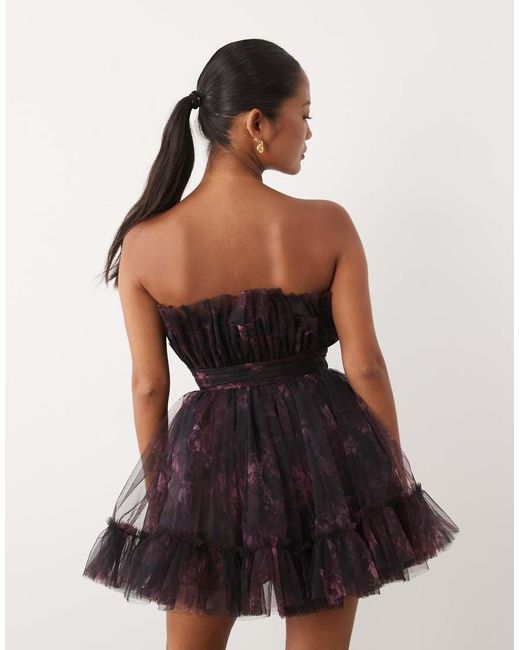 LACE & BEADS Black Bandeau Structured Mini Dress