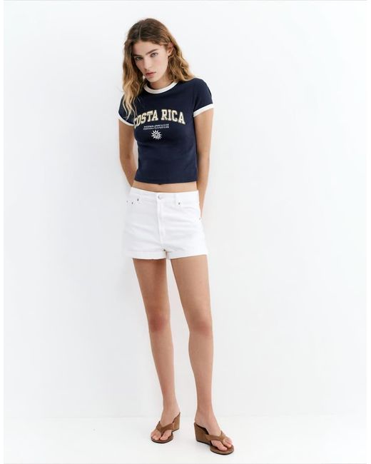 Pull&Bear Blue Ribbed T-shirt With Graphic