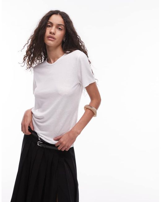 ARKET White Linen Blend Relaxed Top With Seamed Long Sleeves