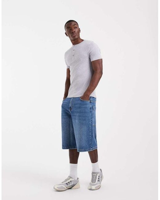 ASOS Gray Muscle Fit T-shirt With Henley Neck for men