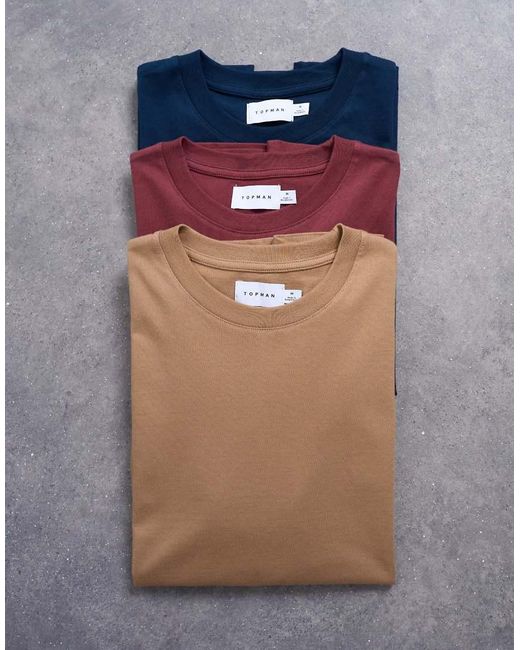 Confezione Da 3 T-Shirt Vestibilità Classica Color Pietra Scuro, Bordeaux E Blu di Topman in Blue da Uomo