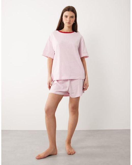 ASOS Pink Essentials Oversized Short Sleeve Tee And Short Set Pyjama With Contrast Neck Binding