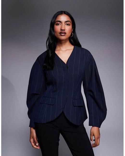 River Island Blazer Met Krijtstreep En Cocoonmouwen in het Blue