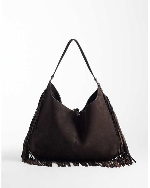 Free People Black Finn Fringe Shoulder Bag