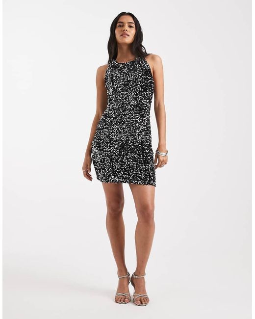Vero Moda Black Textured Sequin Bow Back Mini Dress