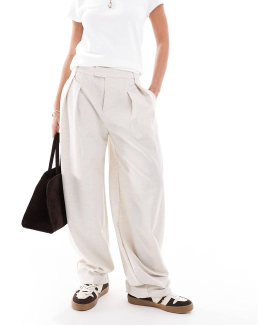 Bershka White Wide Leg Pleated Front Tailored Trousers