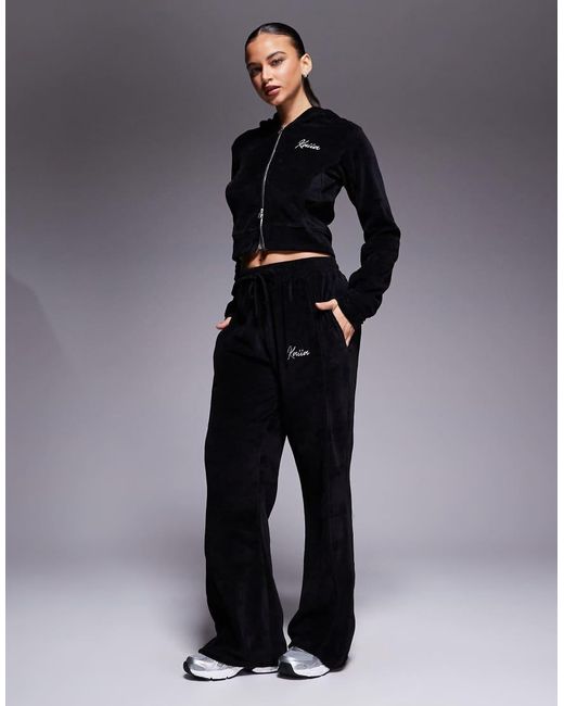 Kaiia Blue Embroidered Logo Velour Wide Leg joggers Co-ord