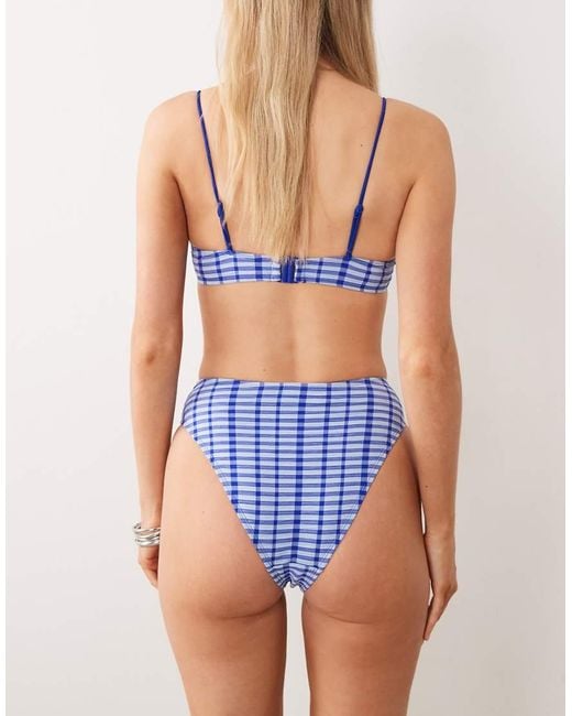 ASOS Blue Gigi Textured Azores High Leg High Waist Bikini Bottom