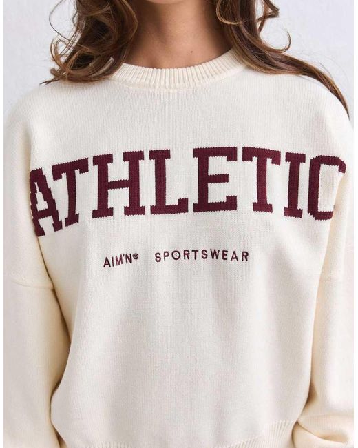 Aim'n White Cream Athletic Knit Sweatshirt