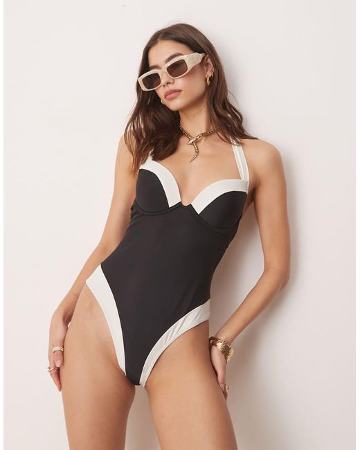 New Look Badpak Met Kleurvlakken En Beugels in het Black