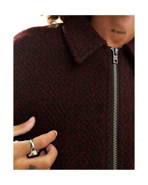 Weekday Red Martin Wool Structu Zip Through Jacket for men