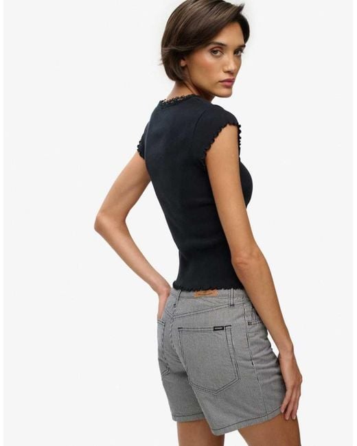 Superdry Gray Mid Rise Stripe Shorts