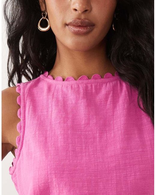 Vila Pink Cotton Scallop Trim Sleeveless Top Co-ord