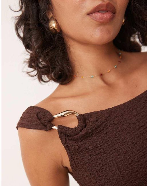 ASOS Brown Co-Ord Texture One Shoulder Top With Trim Detail