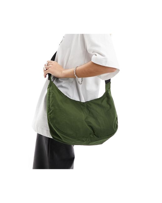 Baggu Green Medium Nylon Crescent Crossbody Bag 8" X 13.75"