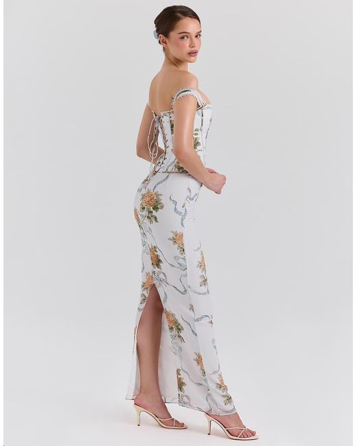 House Of Cb White Isis Vintage Print Corset Maxi Dress