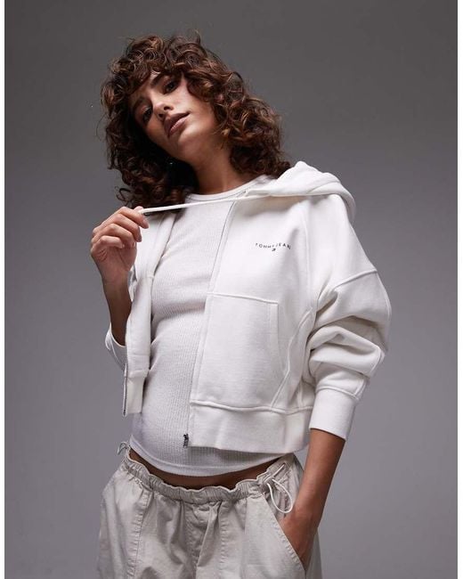 Felpa Con Cappuccio Squadrata Con Chiusura Con Zip Bianca di Tommy Hilfiger in Gray