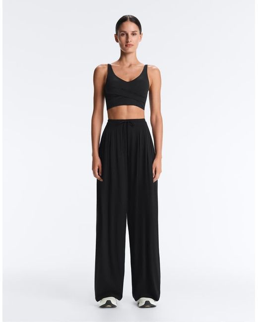 Oysho Black Light Touch Wide-leg Trousers