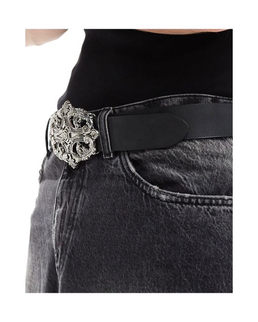 ASOS Black Faux Leather Belt With Statement Gothic Buckle for men