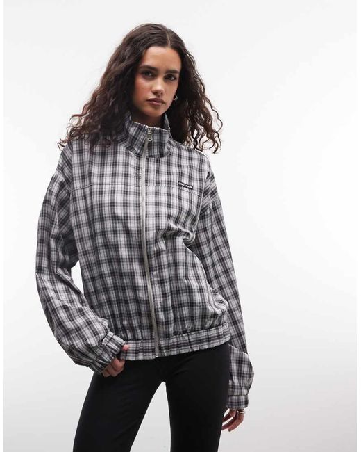 Collusion Gray Plaid Nylon Funnel Neck Track Jacket - Part Of A Set