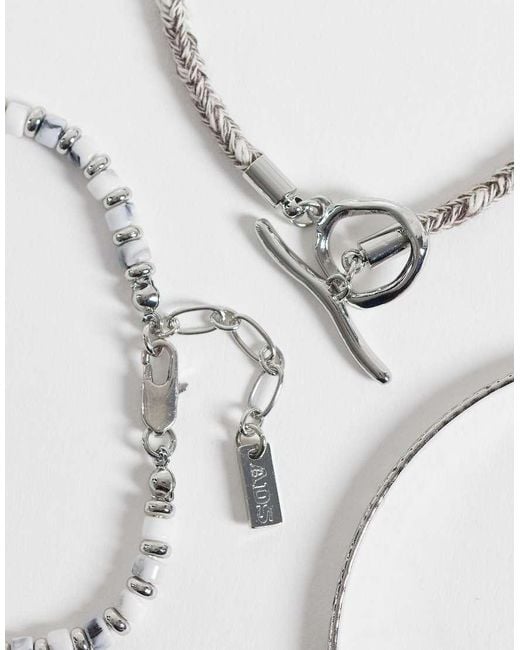 ASOS Gray 3 Pack Cuff And Beaded Bracelet for men