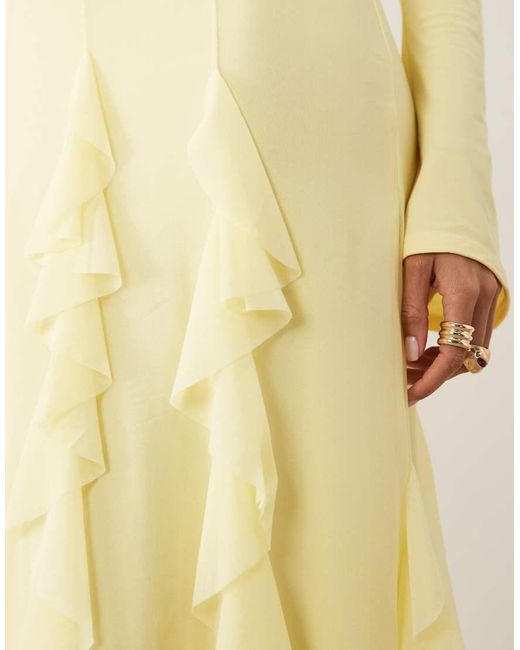 ASOS Natural Stretch Chiffon Off Shoulder Long Sleeve Maxi Dress With Godets