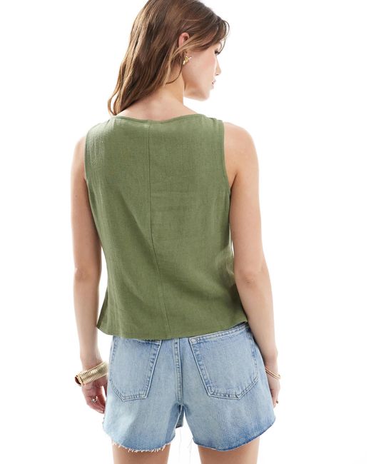 ASOS Green Linen Look Button Front Waistcoat