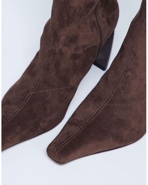 TOPSHOP Brown Pearl Point Toe Faux Suede Ankle Boots