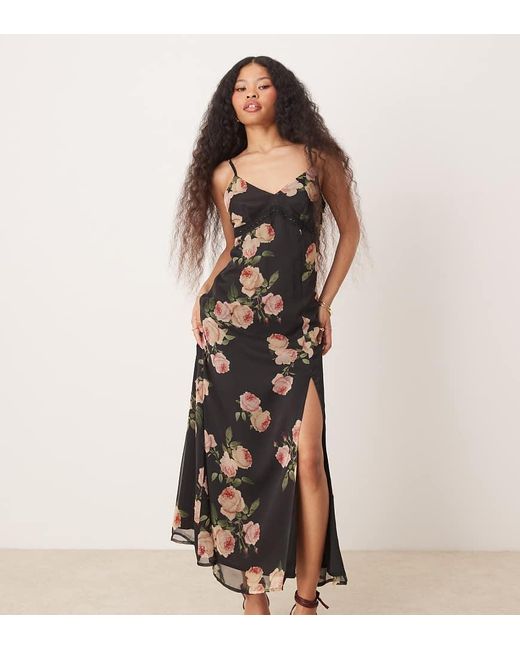 Miss Selfridge Multicolor Chiffon Lace Trim Maxi Slip Dress