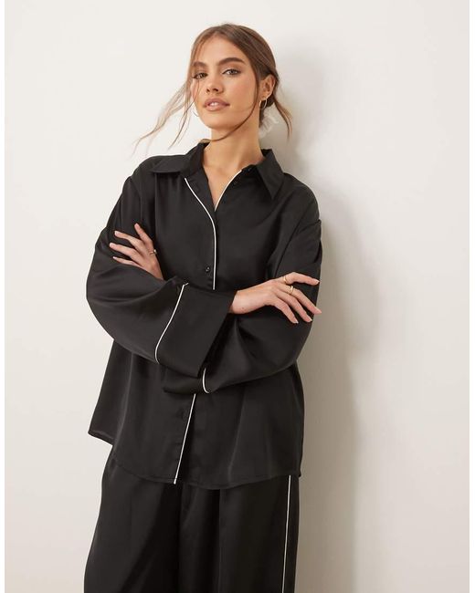 ASOS Natural Oversized Satin Shirt & Trouser Pyjama Set