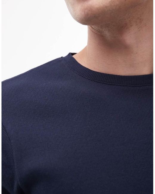 Topman Blue Skinny Fit Ribbed T-shirt for men