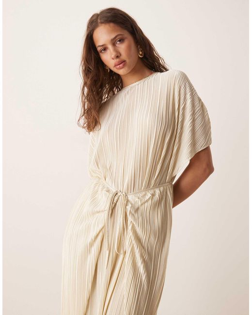 ASOS Natural Plisse Short Sleeve Wrap Tie Maxi Dress