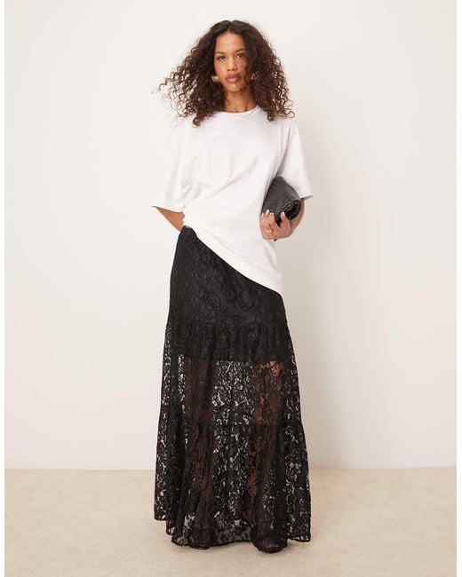 ASOS White Lace Tiered Maxi Skirt With Lining