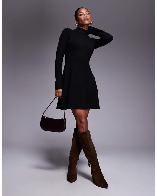 Kaiia Black Exclusive Knitted High Neck Skater Mini Dress