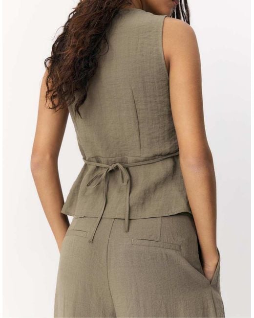 Stradivarius Green Sleeveless Buttoned Top