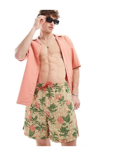 Hunky Trunks Pink Textured Palm Swim Shorts for men