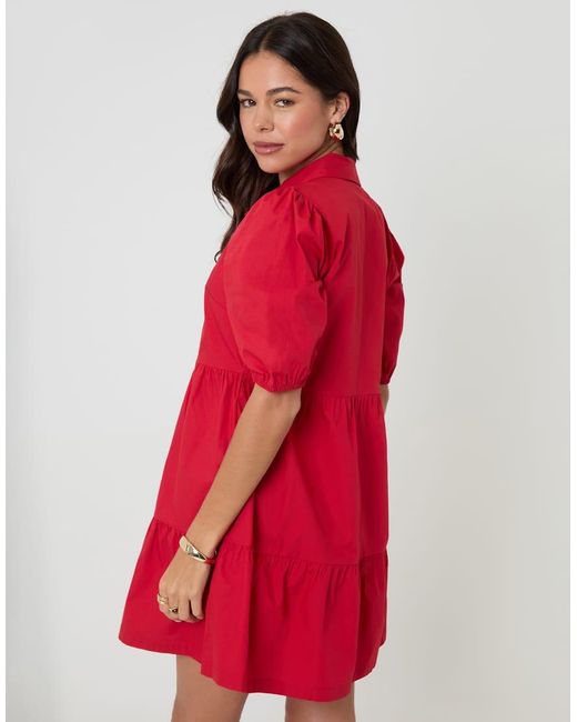 Threadbare Tiered Cotton Poplin Button Up Mini Dress