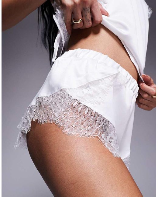 River Island White Satin Lace Cami And Short Set