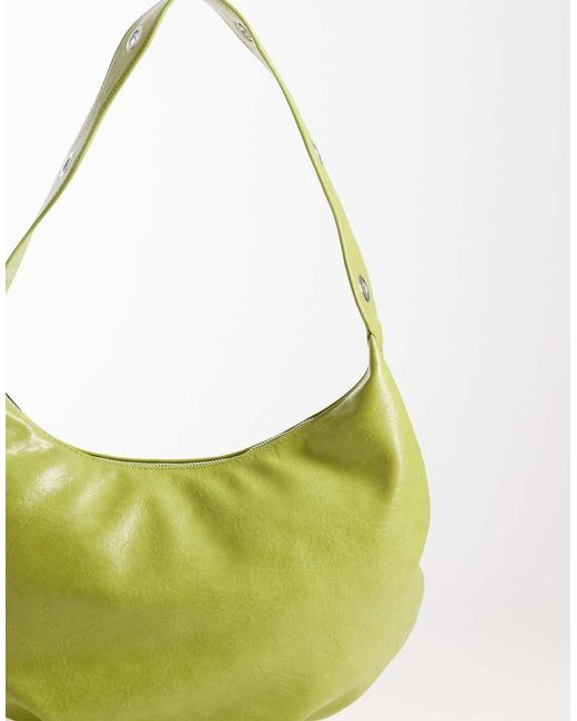 Pieces Green Half Moon Eyelet Strap Detail Shoulder Bag