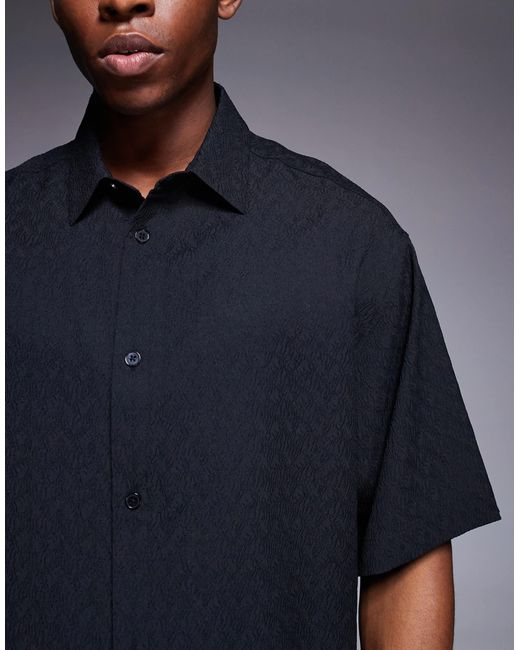 ASOS Blue Oversized Boxy Textured Shirt With Press Studs for men