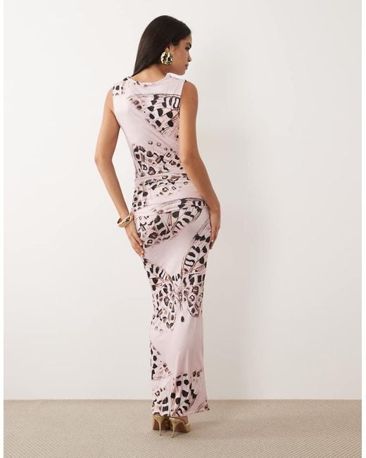 Missy Empire Pink Missy Empire Slinky Cowl Neck Ruched Detail Maxi Dress