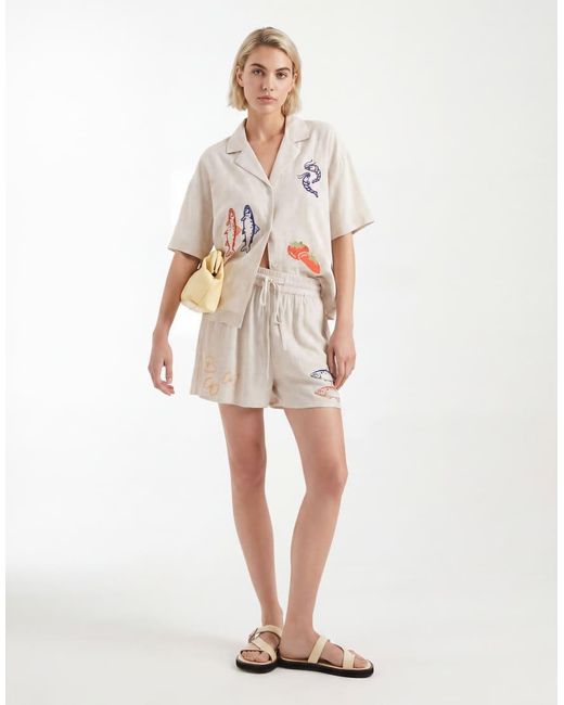 ASOS White Embroidered Linen Look Shorts
