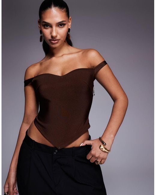 ASOS Black Bandage Off Shoulder Top With Asymmetric Hem