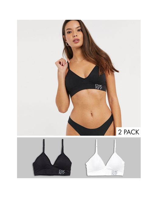 DKNY Seamless Two Pack Bralettes in Black Lyst UK